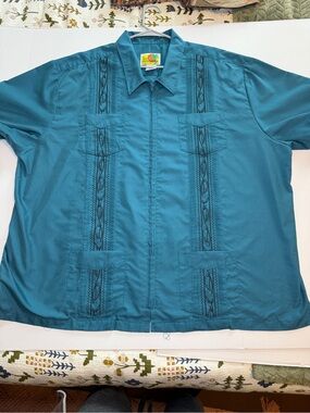 Haband Teal Short-Sleeve Embroidered Zip-Front Shirt Jacket